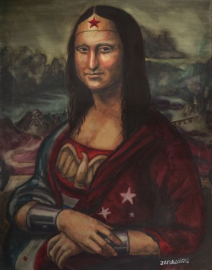 Here is the first of 2 Mona Lisa parodies. Not sure it needs much of an explanation. It was done for a patron as a centerpiece to his collection of my artwork. The next Mona is far less serious, look for it soon!....