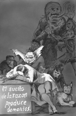 Took a short break this week from ceiling tiles to work on this for a new client. It's based on Goya's Sleep of Reason but with Jason Blood/The Demon and Swamp Thing(with other characters associated with them)